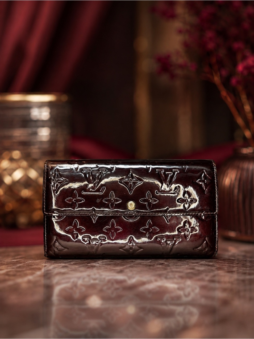 Louis Vuitton Amarante Vernis Sarah Wallet | LV Patent Leather | Full Inclusion